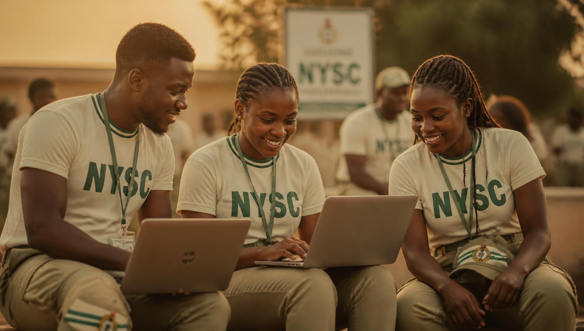 NYSC corps members learning practical tech skills on laptops together